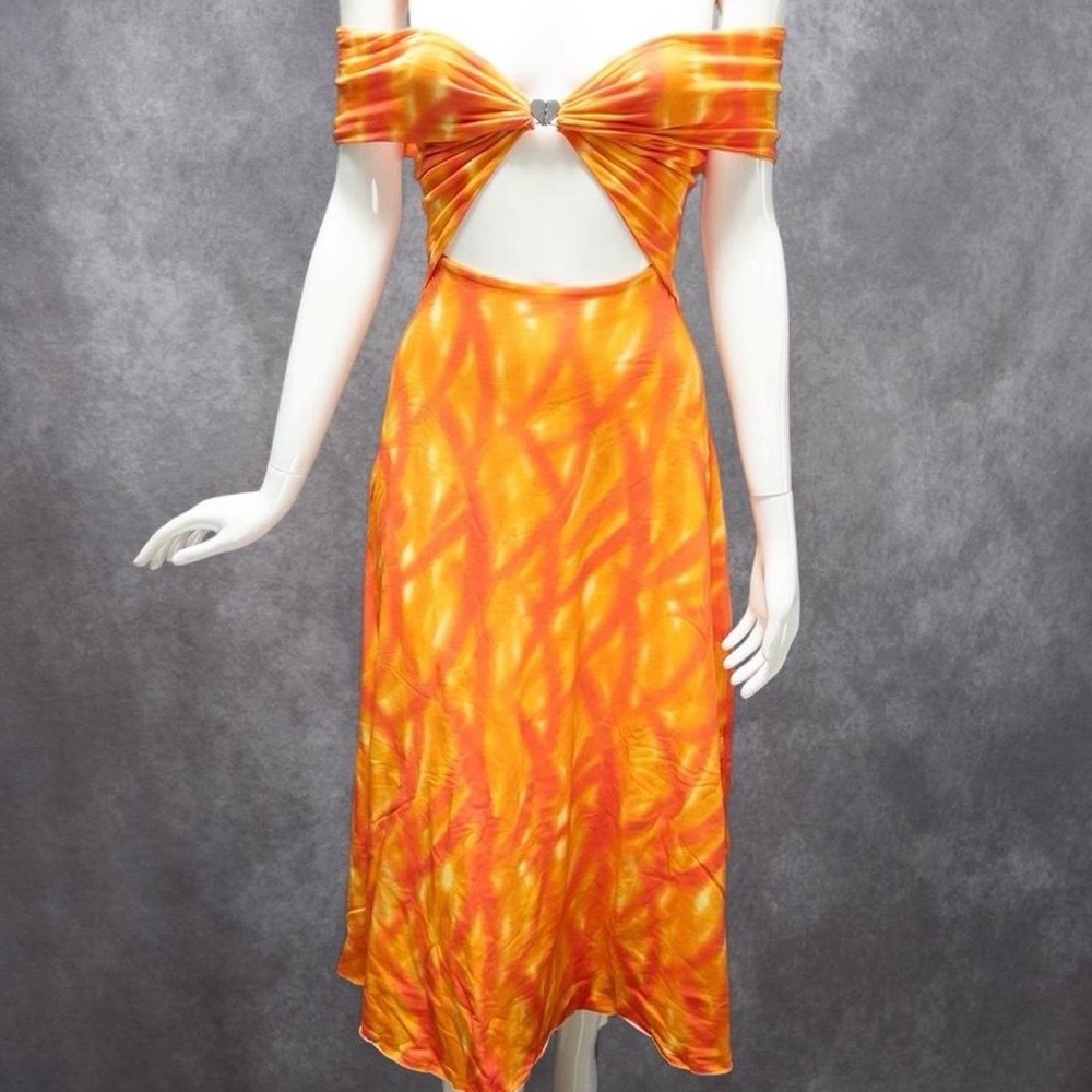 NWT ROTATE Birger Christensen Jersey Off Shoulder Dress Bola Tie Dye Orange